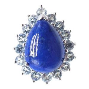 EA .925 Sterling Silver Blue Lapis Lazuli Topaz Stone Teardrop Statement Ring 6